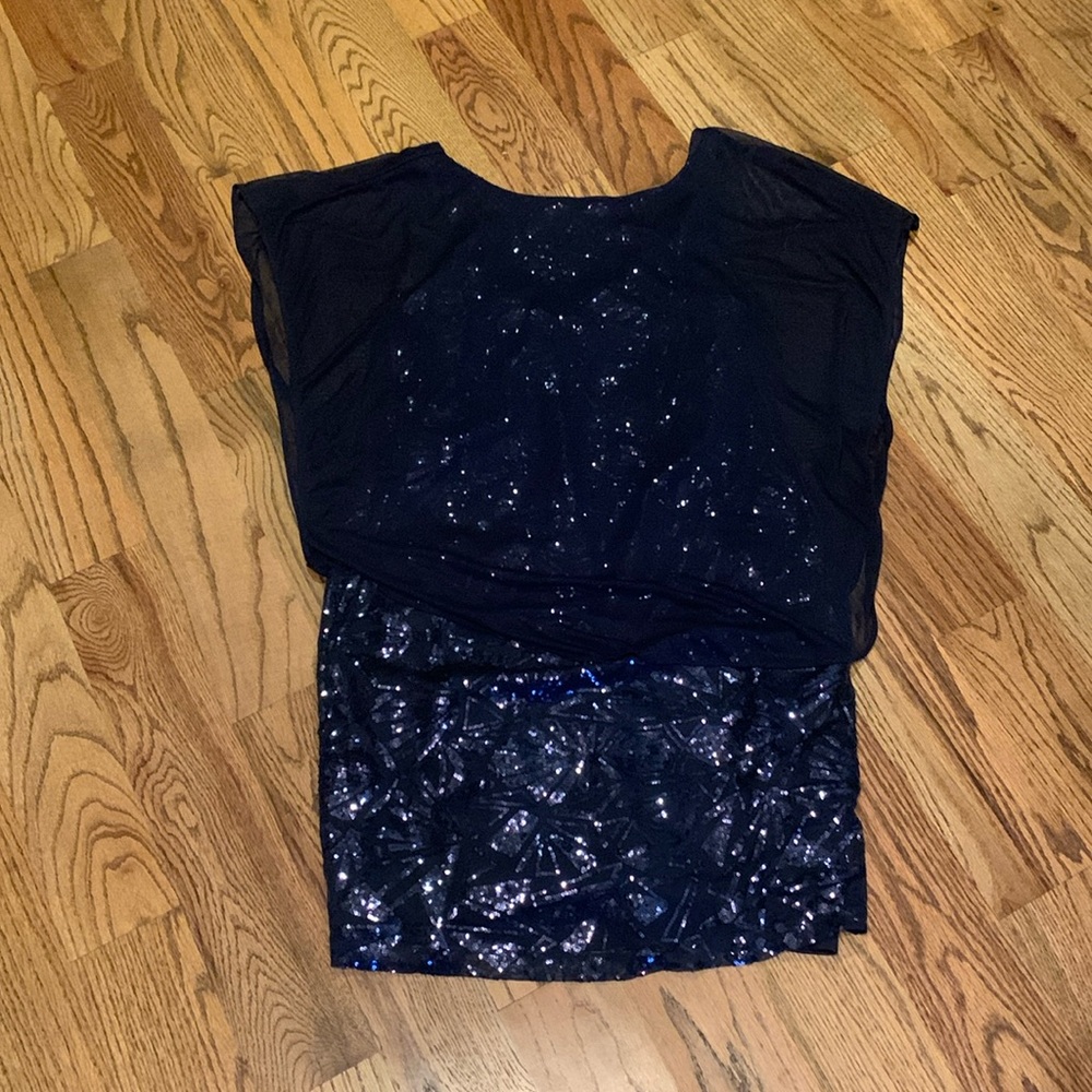 Sequin slip dress with attached sheer overlay